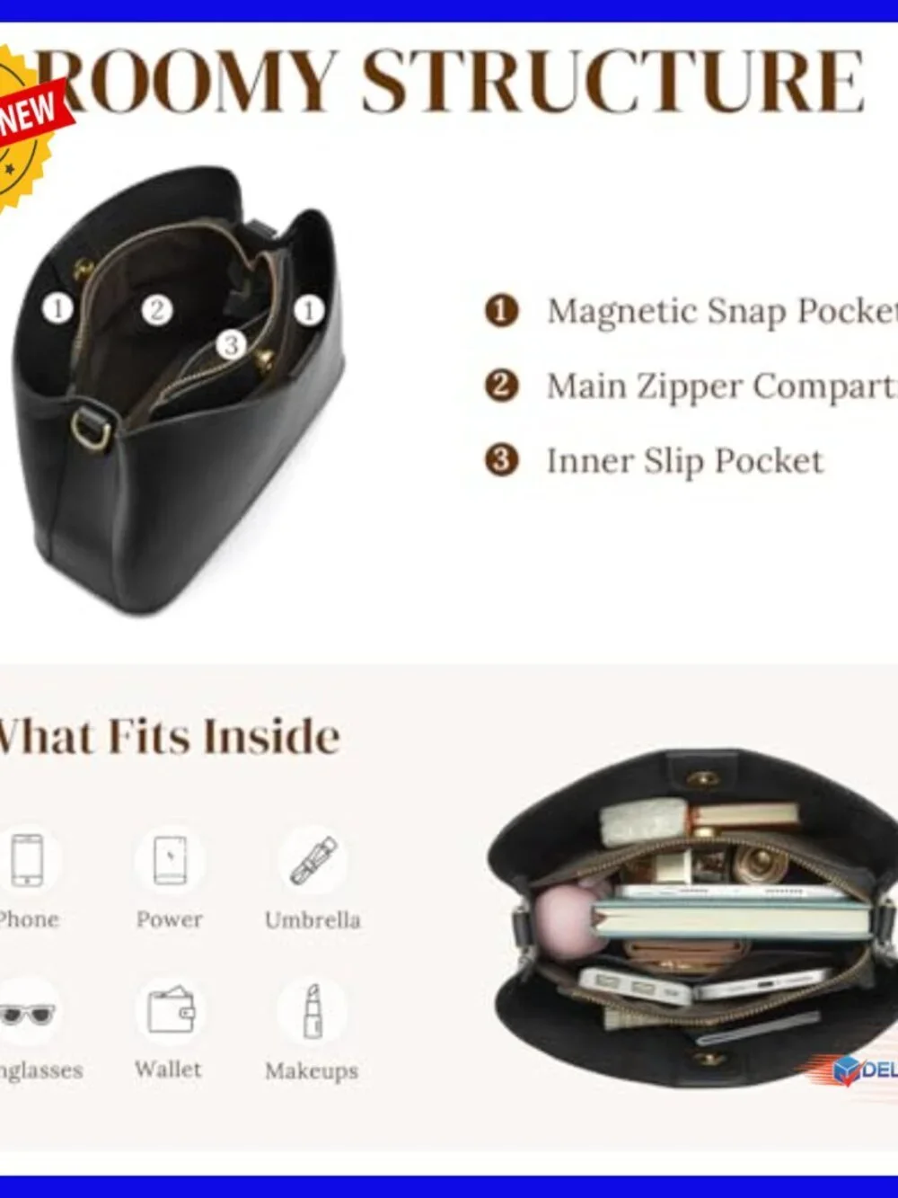 2-Piece Leather Bag Set, Shoulder & Crossbody, Multi Compartments, Adjustable